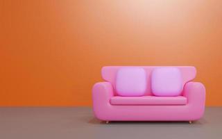 Pink sofa with 2 pillows placed on top in the orange room. 3D Render illustration. photo