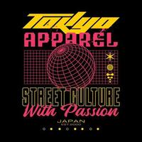 Modern futuristic y2k streetwear typography Tokyo slogan print for man - woman graphic tee t shirt vector design icon illustration. Poster, banner, sticker, pin, badge, patch