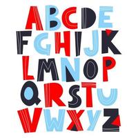 Letters of the English alphabet. Vector font design for children for educational and entertainment purposes. Creative and colourful isolated symbols of latin letters.