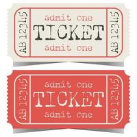 Ticket design in old retro style for cinema, theatre, show, circus, carnival or festival admission. Vector illustration in flat style of vintage shabby access talon or ticket.