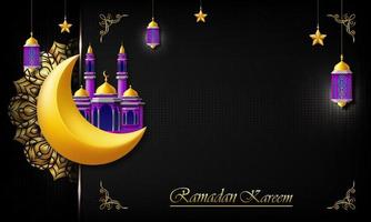 ramadan kareem greeting card. luxury and elegant islamic celebration poster with free space for cover design or text. isolated on black background. vector illustration