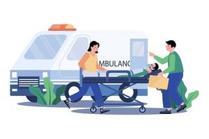 médico asistente transferir el paciente dentro un ambulancia vector