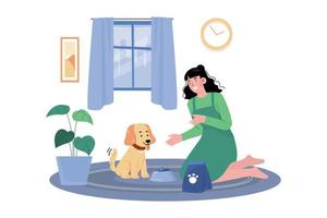 Young Woman Feeding Her Dog vector