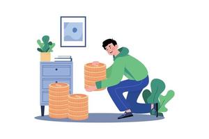 Man carries a stack of coins vector