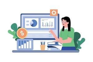 Woman analyzing financials Illustration concept on white background vector