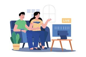 Couple Watching Live Television Illustration concept on white background vector