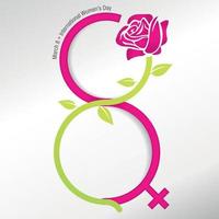 Abstract rose with the stem forming the number 8 in pink and green with the message International Women's Day on white background vector