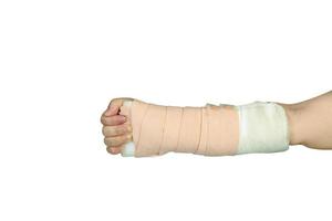 Hand making physical therapy to broken wrist from accident isolated on white background,clipping path photo