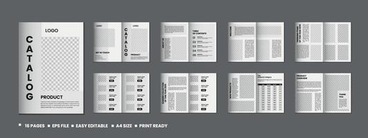 16 Pages product catalog, company profile, proposal, portfolio, magazine, annual report, a4 size template design vector