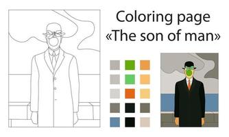 Coloring page The Son of Man by Rene Magritte. vector