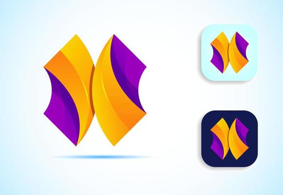 Abstract origami initial alphabet X logo design. Multi-color gradient letter icon vector illustration.