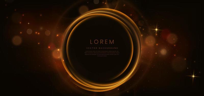 Abstract glowing gold lines on dark brown background with lighting effect and sparkle with copy space for text. Luxury design style.