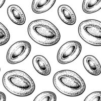 Red Blood cells seamless pattern. Hand drawn erythrocytes. Scientific biology illustration in sketch style vector