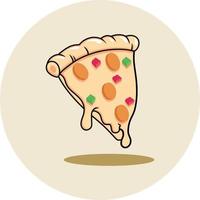 Vector illustration of a pizza with a triangular shape. Pizza images usually depict tomato sauce on pizza bread with additional toppings such as cheese, beef or chicken, peppers, mushrooms, and onions