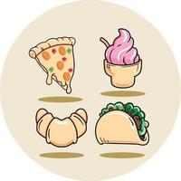 Vector illustrations of pizza, ice cream, pastel kebabs are images made using vector graphic design software that illustrate various types. This illustration is usually used for marketing purposes