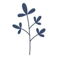 Vector dark blue twig with leaves in flat design. Branch with leaves in blue color. Spring botanical illustration.