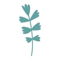 Vector blue twig with leaves in flat design. Leaf of plant in aquamarine color. Spring botanical illustration.