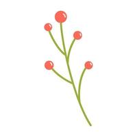 Vector illustration of twig with red berries. Plant with berries in flat design. Flower in red and green color. Spring botanical clipart.