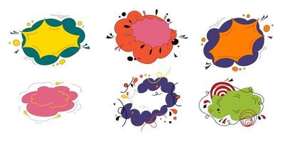 Set of doodle bubbles for comics.  Circles, clouds, arrows, waves.  Place for inscriptions.  Cartoon style and vector graphics