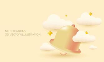 illustration realistic vector icon notification message bell alert alarm 3d creative isolated on background