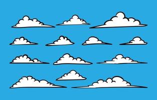 set of doodle white clouds vector design element