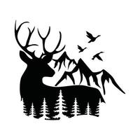 Deer mountain logo silhouette. Deer hunting logo. Hunting season, hunting shirt design vector