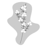 Abstract image of a branch of blooming flowers in grayscale against an abstract spot background. EPS vector
