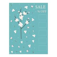 Poster design, flyer for sale with the image of a flowering branch and the inscription Sale OFF vector