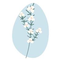 Blooming flower twig against the background of an abstract spot in trendy hue. Sticker. Isolate. EPS vector