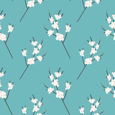 Endless colorful pattern of Abstract blossoming branch of cherry tree with buds, leaves and flowers