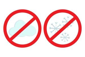 A set of three snowflakes and cloud in the 3D style under the sign of a ban. Sticker. Icon. Isolate. vector