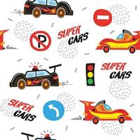 super cars seamless pattern with sign traffic vector