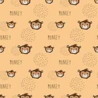 seamless pattern cute monkey head with light brown background vector