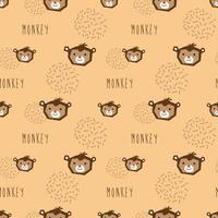 seamless pattern cute monkey head with light brown background vector