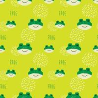 seamless pattern cute frog head with light green background vector
