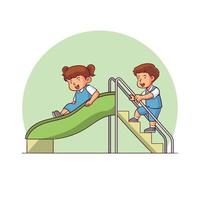 two kindergartners playing on a slide vector