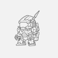 Coloring Page Outline Of Gundam cartoon robot for children Friendly mechanism. Children's toy robot. Single line draw design vector graphic illustration