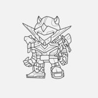 Coloring Page Outline Of Gundam cartoon robot for children Friendly mechanism. Children's toy robot. Single line draw design vector graphic illustration