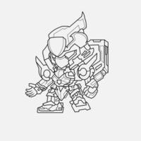 Coloring Page Outline Of Gundam cartoon robot for children Friendly mechanism. Children's toy robot. Single line draw design vector graphic illustration