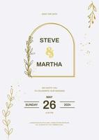 minimalista Boda invitación modelo con oro mano dibujado floral vector