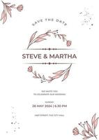 Floral wedding invitation template organic hand drawn leaves decoration vector