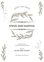 Floral wedding invitation template organic hand drawn leaves decoration vector