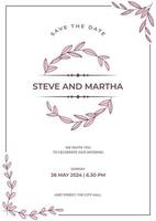 Floral wedding invitation template organic hand drawn leaves decoration vector