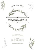 Floral wedding invitation template organic hand drawn leaves decoration vector