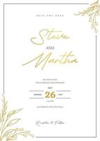 Minimalist wedding invitation template with gold hand drawn floral vector