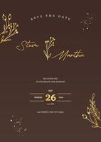 Minimalist wedding invitation template with gold hand drawn floral vector