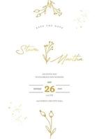 minimalista Boda invitación modelo con oro mano dibujado floral vector