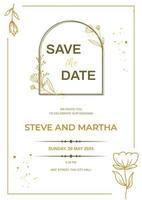 Minimalist wedding invitation template with gold hand drawn floral vector
