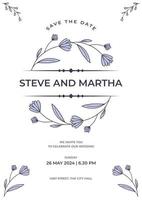 Floral wedding invitation template organic hand drawn leaves decoration vector