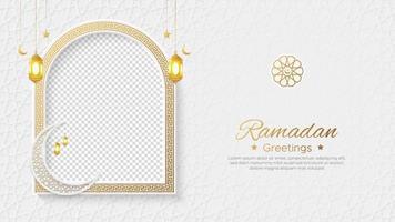 Ramadan Kareem Islamic social media post with empty space for photo and lantern ornament pattern background vector